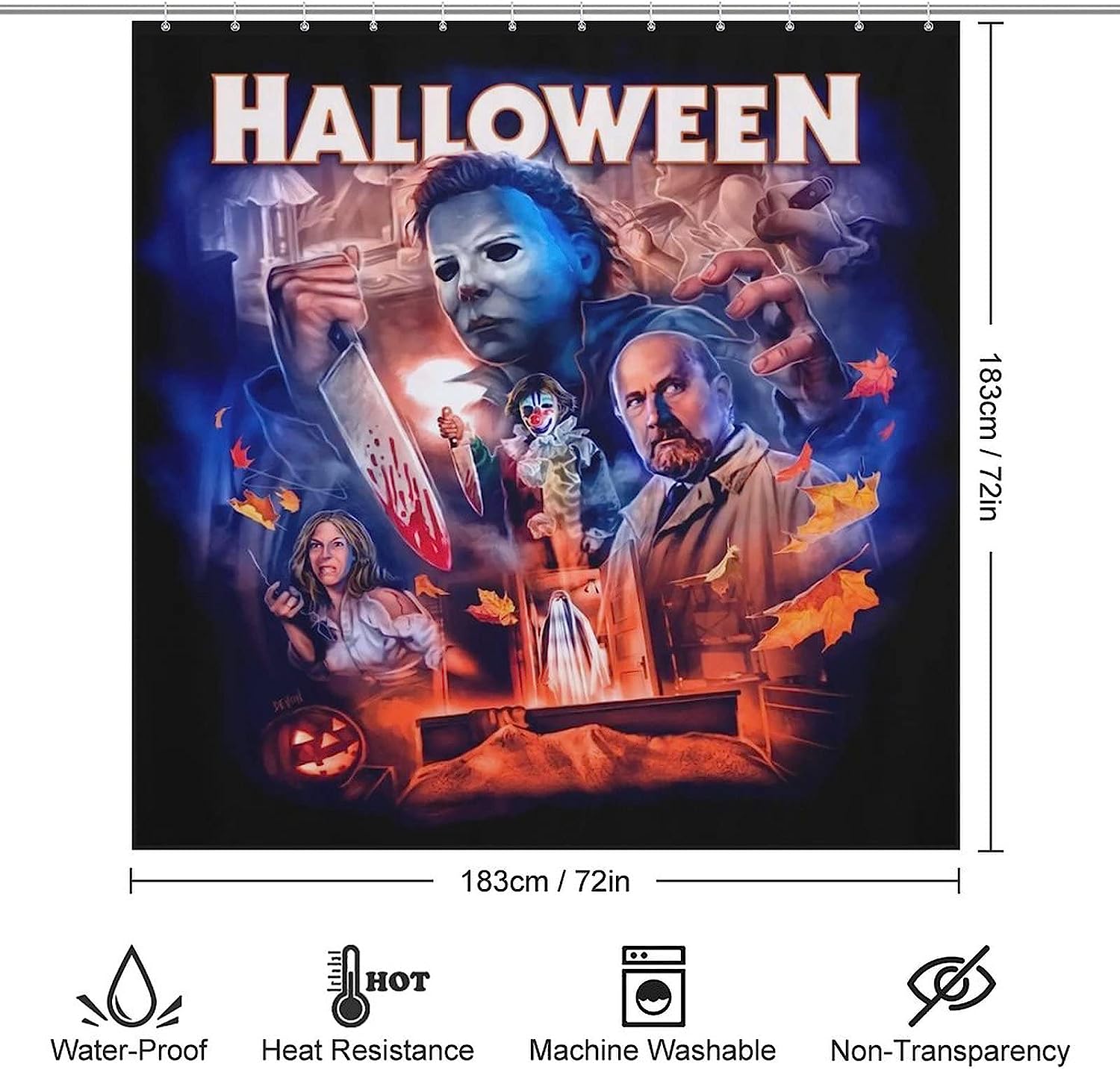 Eccentric Halloween Michael Myers Heat Transfer Pattern Bathroom Shower And Bathtub Set For Your Bathroom - Image 2