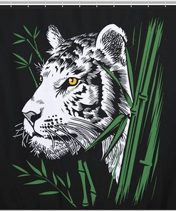 Eco-Friendly Bamboo Tiger Print Fabric Shower Curtain for Your Bathroom