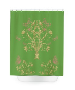 Eco-Friendly Butterfly Tree On Green Background Shower Curtain For A Natural Bath