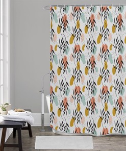 Eco-Friendly Mid Century Geometric Shower Curtain, Vintage Boho Bathroom Art