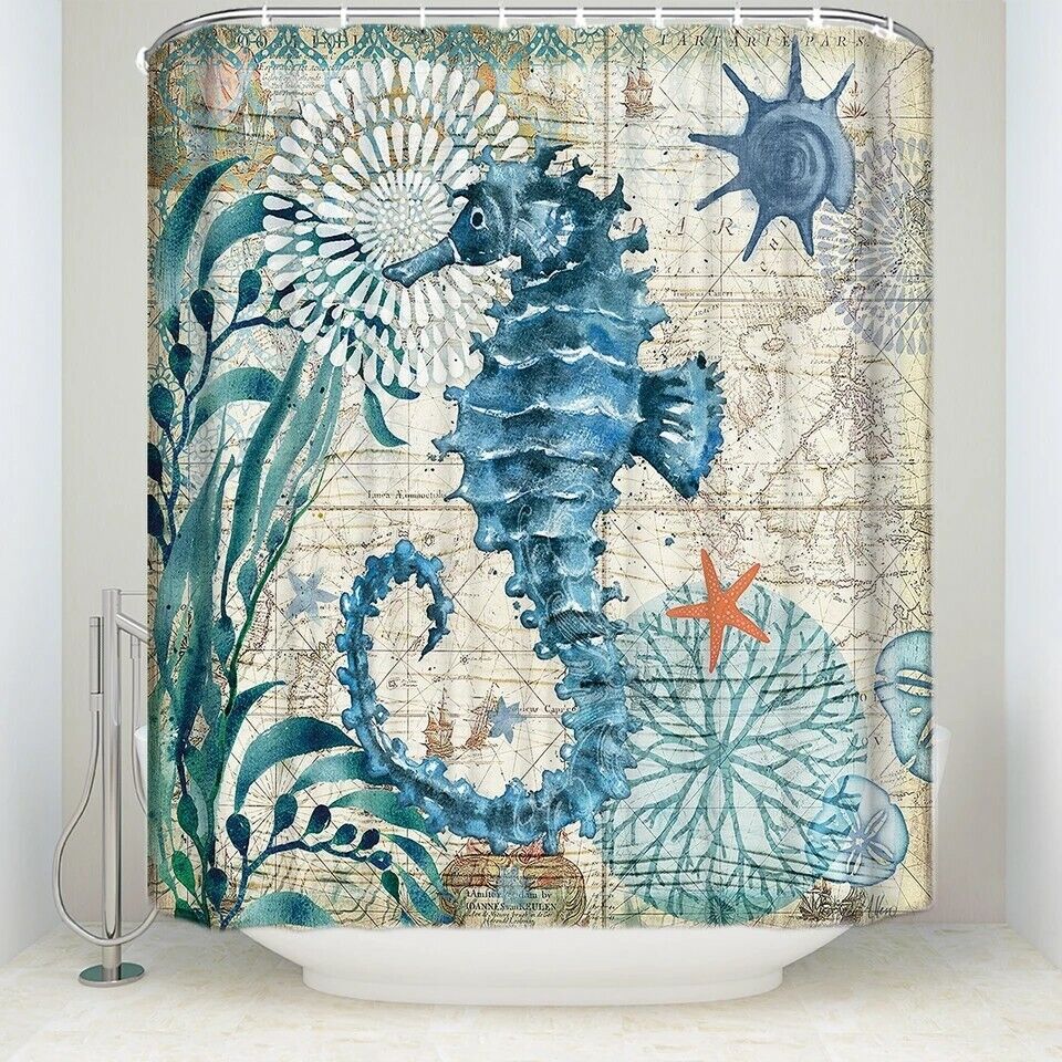 Eco-Friendly Seahorse Shower Curtain for Sustainable Bathroom Decor