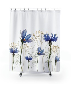 Eco-friendly Watercolor Flowers Wild Flowers Shower Curtain with Botanical and Bohemian Theme for Stylish Bathroom Decor