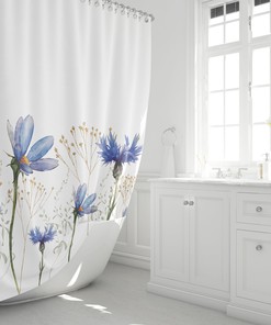 Eco-friendly Watercolor Flowers Wild Flowers Shower Curtain with Botanical and Bohemian Theme for Stylish Bathroom Decor