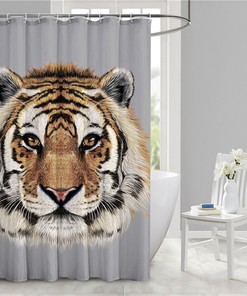 Edgy 3D Tiger Head Wild Animal Print Shower Curtain Bathroom Supplies