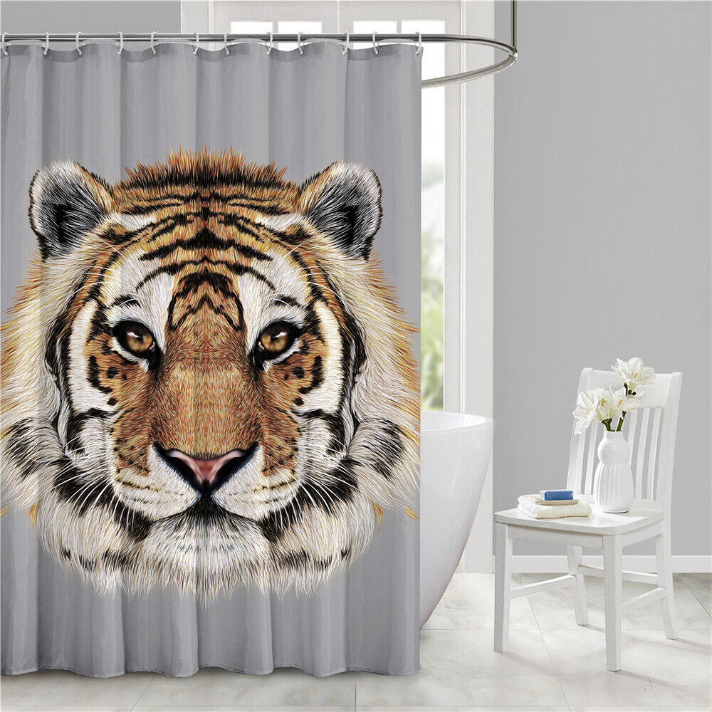 Edgy 3D Tiger Head Wild Animal Print Shower Curtain Bathroom Supplies