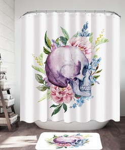 Edgy And Pretty Floral Human Skull Shower Curtain For A Unique Bathroom 