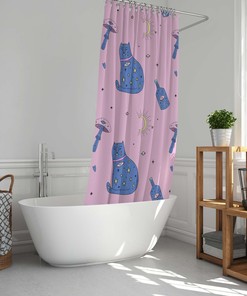Edgy Boho Cat Shower Curtain Evil Eye Moon Mushrooms Bathroom Decor