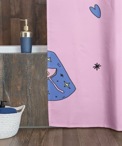 Edgy Boho Cat Shower Curtain Evil Eye Moon Mushrooms Bathroom Decor