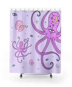 Edgy Boho Octopus Retro Print Shower Curtain for Bathroom Decor