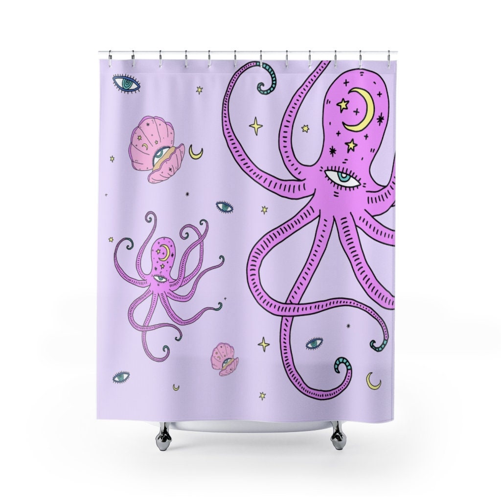Edgy Boho Octopus Retro Print Shower Curtain for Bathroom Decor