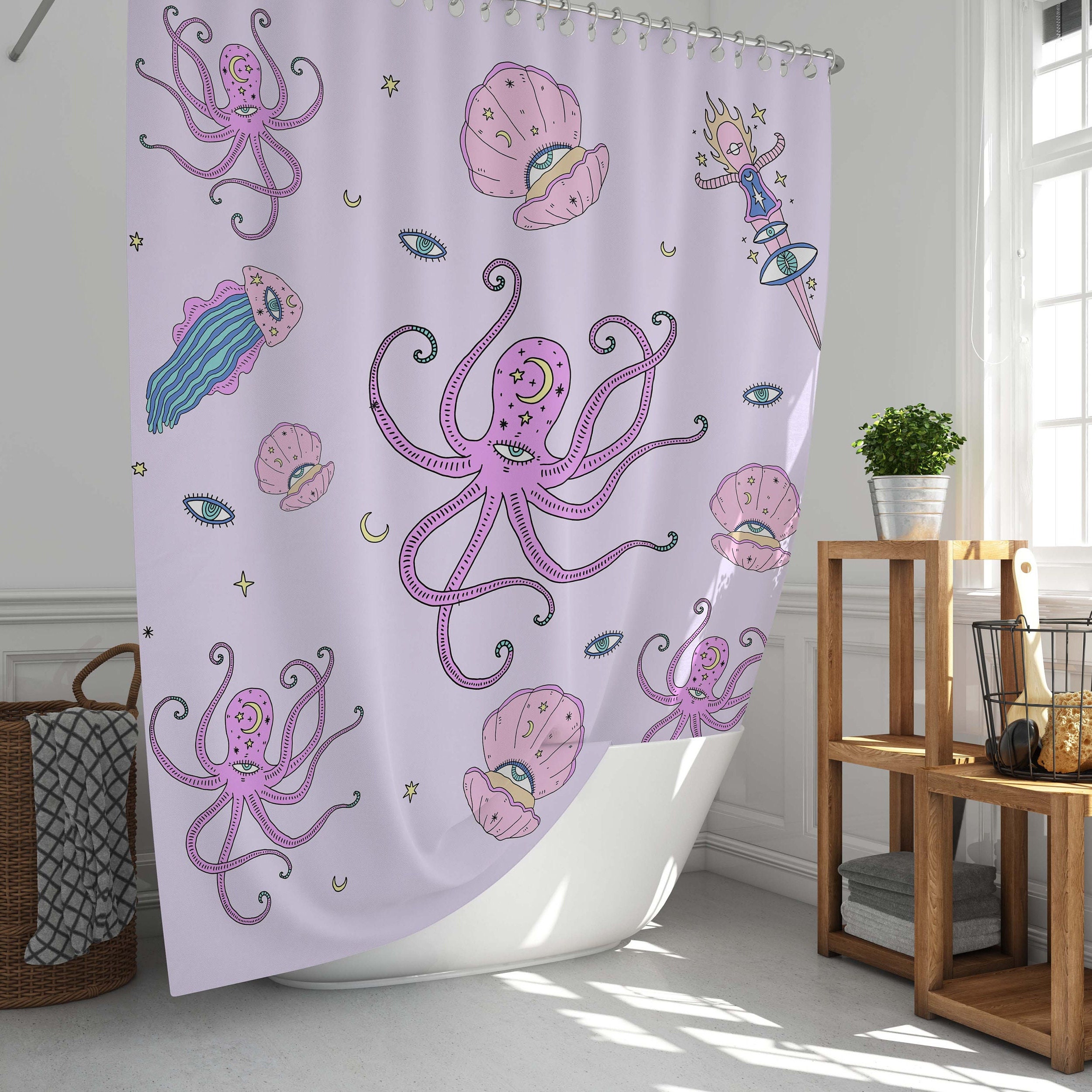 Edgy Boho Octopus Retro Shower Curtain for Bathroom Decor
