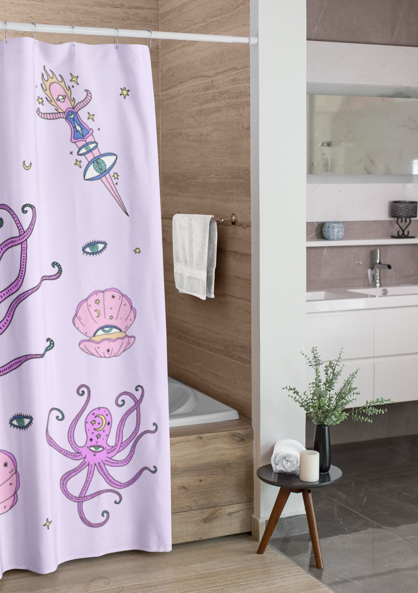 Edgy Boho Octopus Retro Shower Curtain for Bathroom Decor