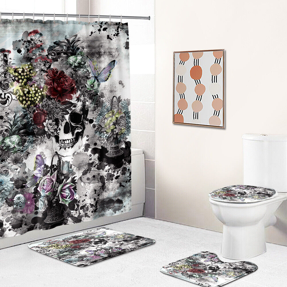 Edgy Floral Skull Shower Curtain - A Unique Bathroom Statement