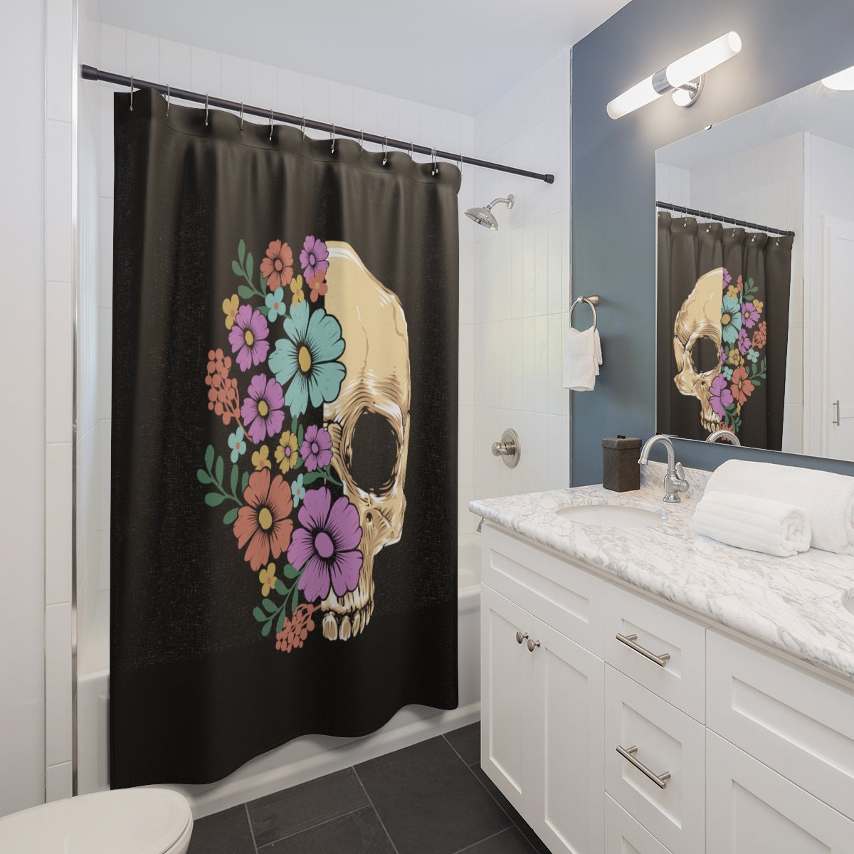Edgy Floral Skull Shower Curtain For A Bold And Sassy Bathroom