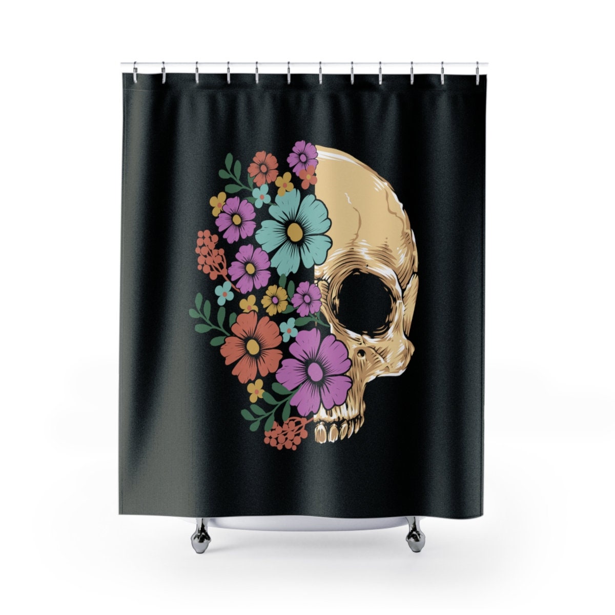 Edgy Floral Skull Shower Curtain For A Bold And Sassy Bathroom - Image 2