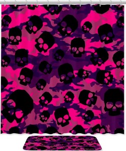 Edgy Pink Camouflage and Skull Shower Curtain for Bold Bathroom Decor