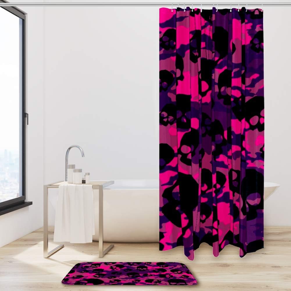 Edgy Pink Camouflage and Skull Shower Curtain for Bold Bathroom Decor
