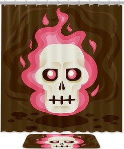 Edgy Pink Flaming Skull Shower Curtain for Halloween Bathroom Decor