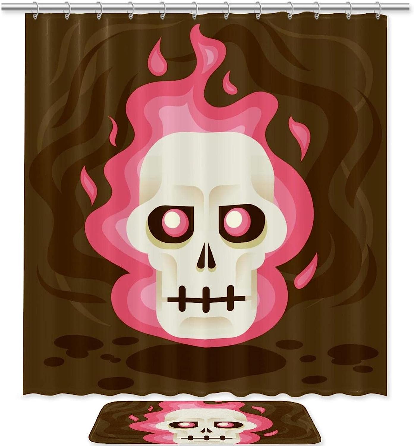 Edgy Pink Flaming Skull Shower Curtain for Halloween Bathroom Decor
