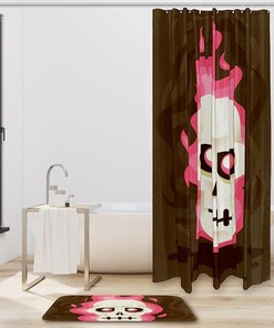 Edgy Pink Flaming Skull Shower Curtain for Halloween Bathroom Decor