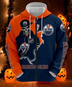 Edmonton Oilers All Over Print 3D Skull Hoodie For Fans