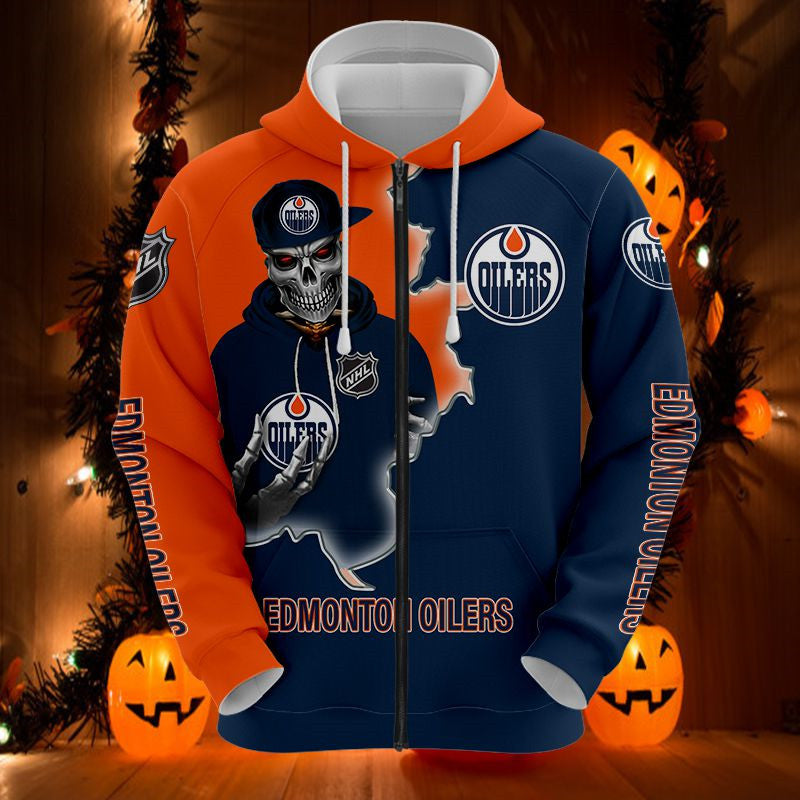 Edmonton Oilers All Over Print 3D Skull Hoodie For Fans