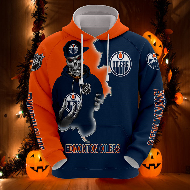 Edmonton Oilers All Over Print 3D Skull Hoodie For Fans