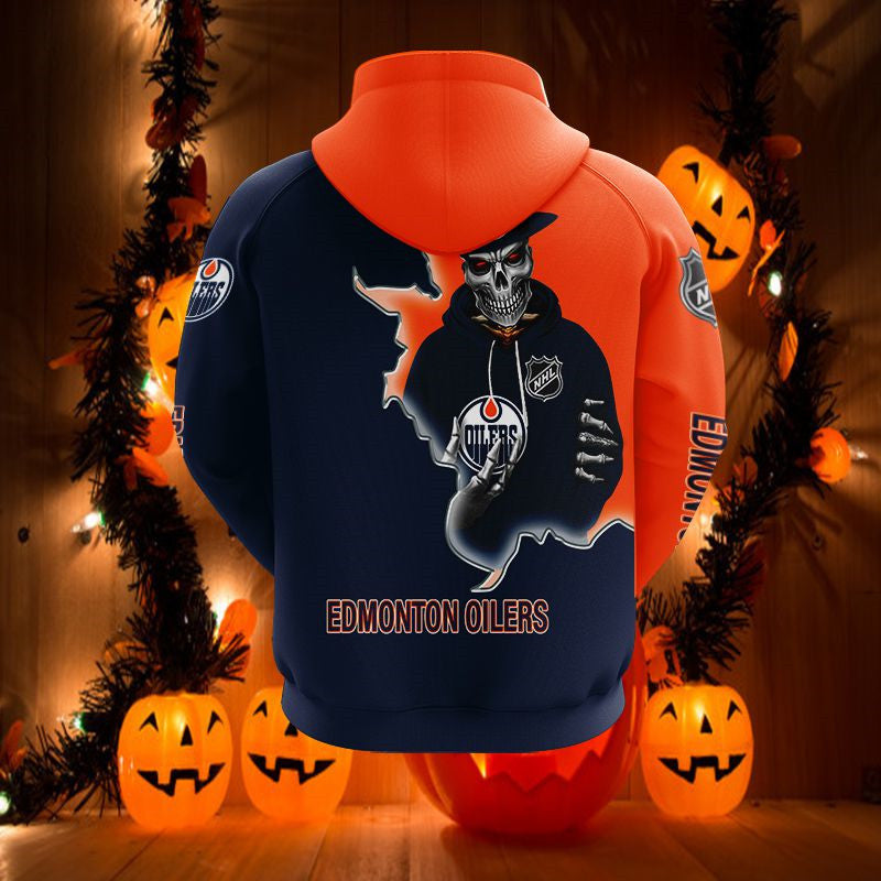 Edmonton Oilers All Over Print 3D Skull Hoodie For Fans