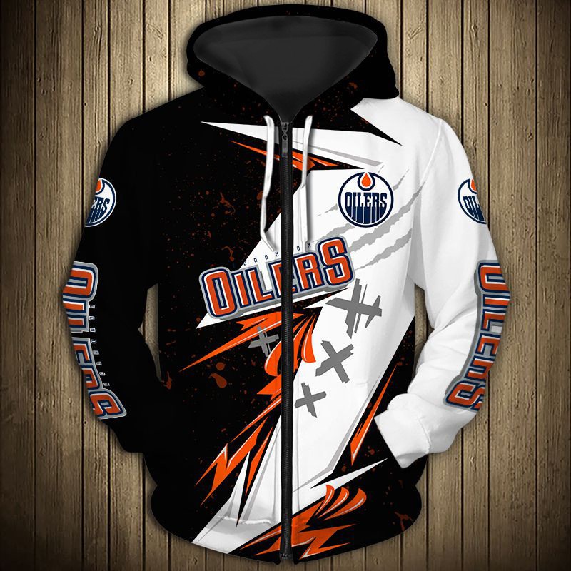Edmonton Oilers Thunder Design All Over Print 3D Pullover Hoodie