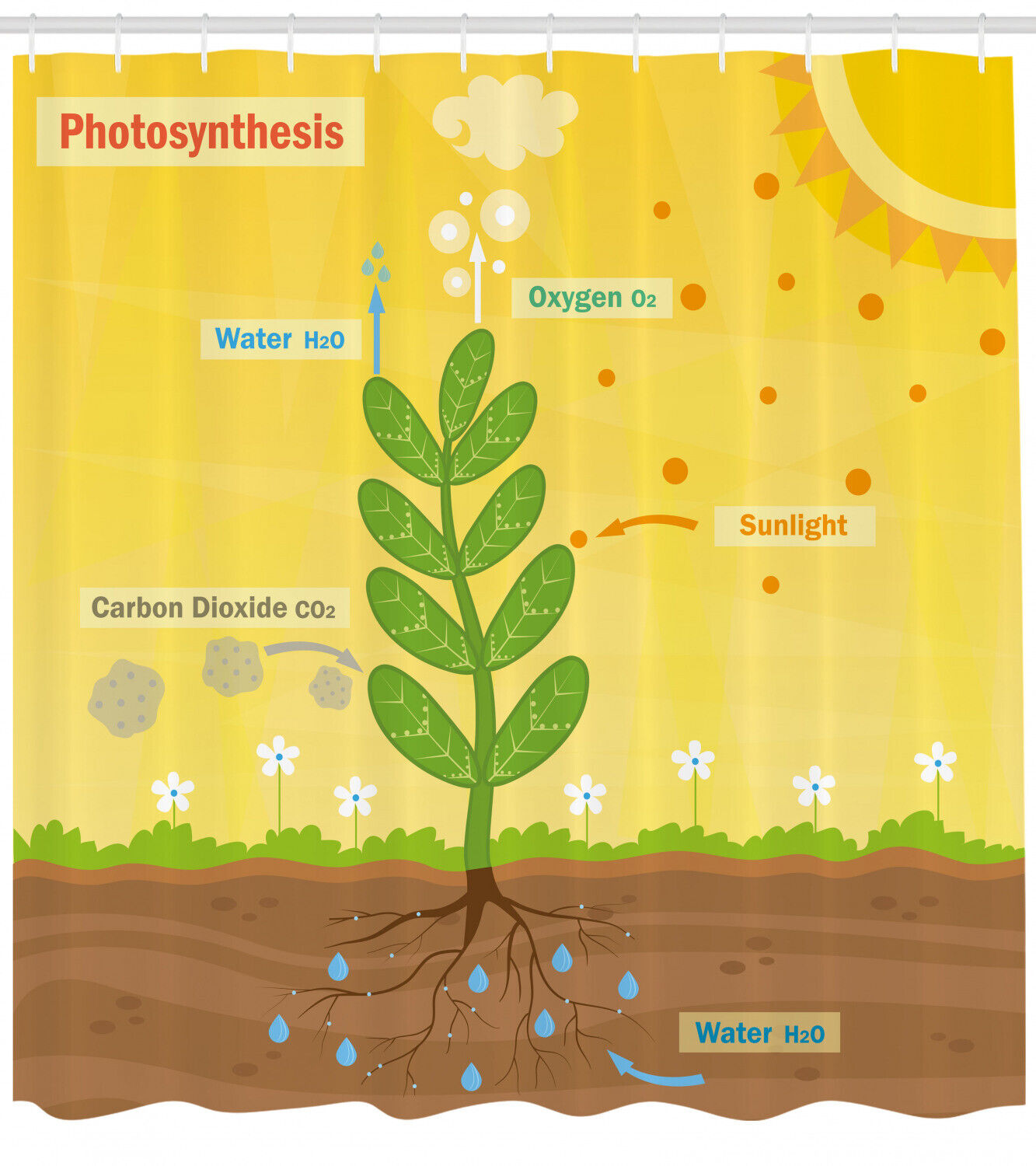 Educational Cartoon Oxygen Sun Shower Curtain For Bathroom -