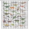 Educational Dinosaur Alphabet Shower Curtain With Colorful Animal Illustrations, Rustic Wooden Hooks Included