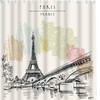 Effiel Tower in France Bridge Water Flower Leaves Print Shower Curtain for Paris Themed Bathroom