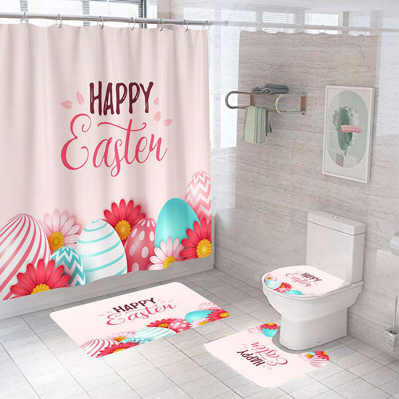 Egg Daisy In Vintage Shower Curtains Print Waterproof Fabric Easter Day Shower Curtain