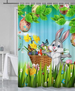 Egg Hunt Grtuspr Happy Easter Shower Curtain With Cute Bunny And Colorful Eggs