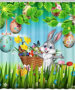 Egg Hunt Grtuspr Happy Easter Shower Curtain With Cute Bunny And Colorful Eggs