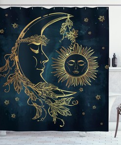 Egypt Shower Curtain, Boho Feathers With Moon Print For Bathroom - 