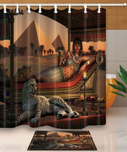 Egyptian Beauty And Leopard Shower Curtain, Pyramid Bathroom Decor - 