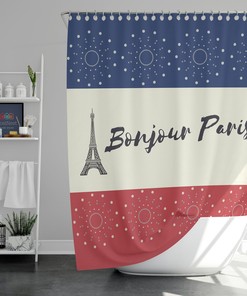 Eiffel Tower And France Boho Shower Curtain, Bathroom Curtain Mat, Home Bath Decor Accessories, Parisian Gift