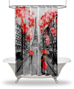 Eiffel Tower Building Printed Shower Curtain, Artistic Touch For Travel-Inspired Bathroom Decor