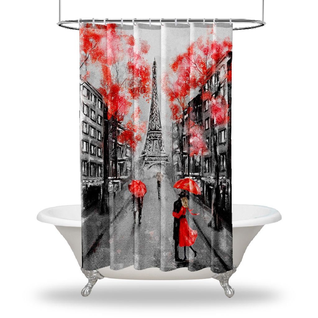 Eiffel Tower Building Printed Shower Curtain, Artistic Touch For Travel-Inspired Bathroom Decor