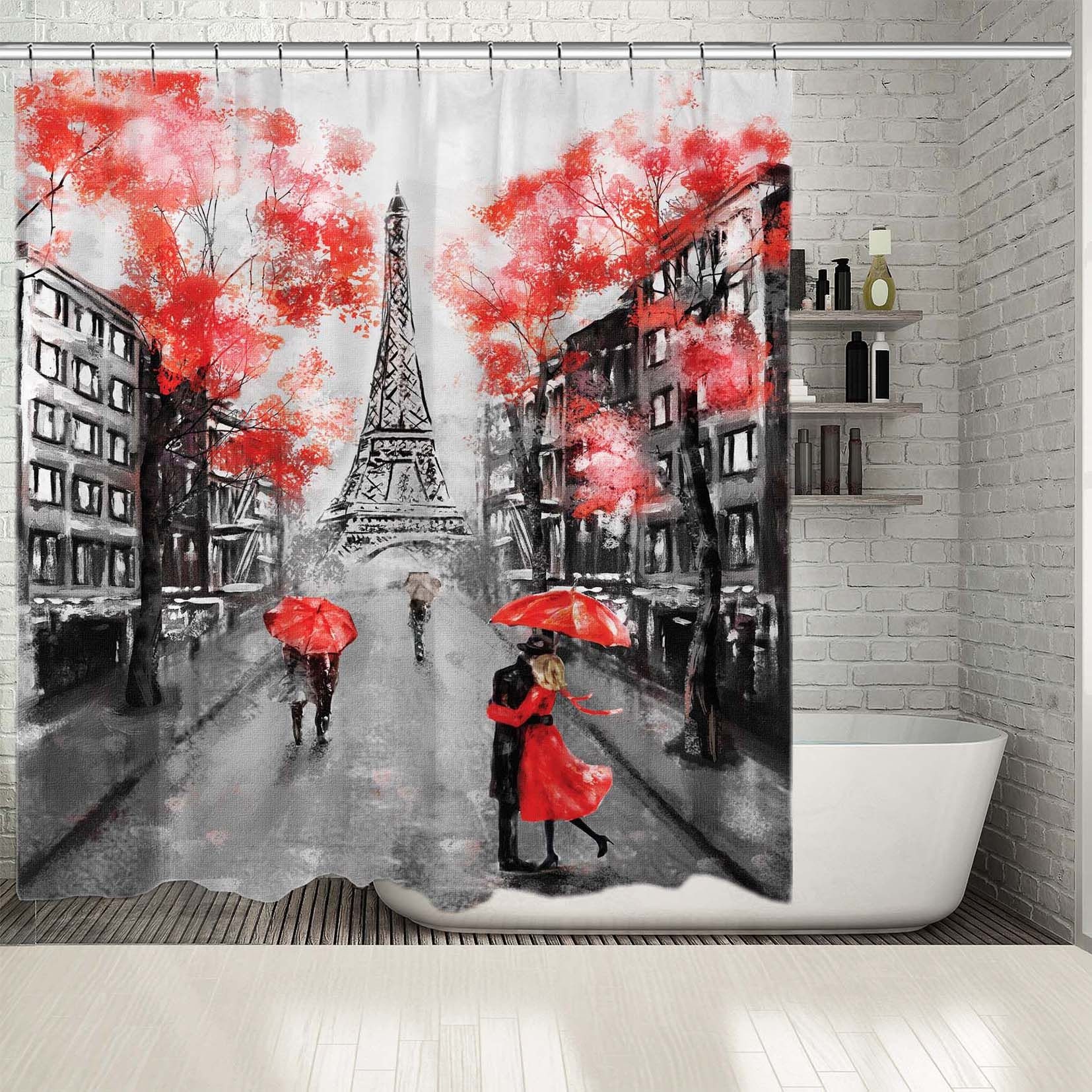 Eiffel Tower Building Printed Shower Curtain, Artistic Touch For Travel-Inspired Bathroom Decor - Image 2