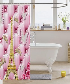 Eiffel Tower Butterfly Pattern Shower Curtain for Romantic Paris Bath Decor