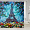 Eiffel Tower City Building Shower Curtain, Bohemian Rainbow Flowers Bathroom Decor - 
