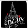 Eiffel Tower Doodle Black Shower Curtain, Vintage Parisian-Inspired Bathroom Accessory for Your Romantic Bath
