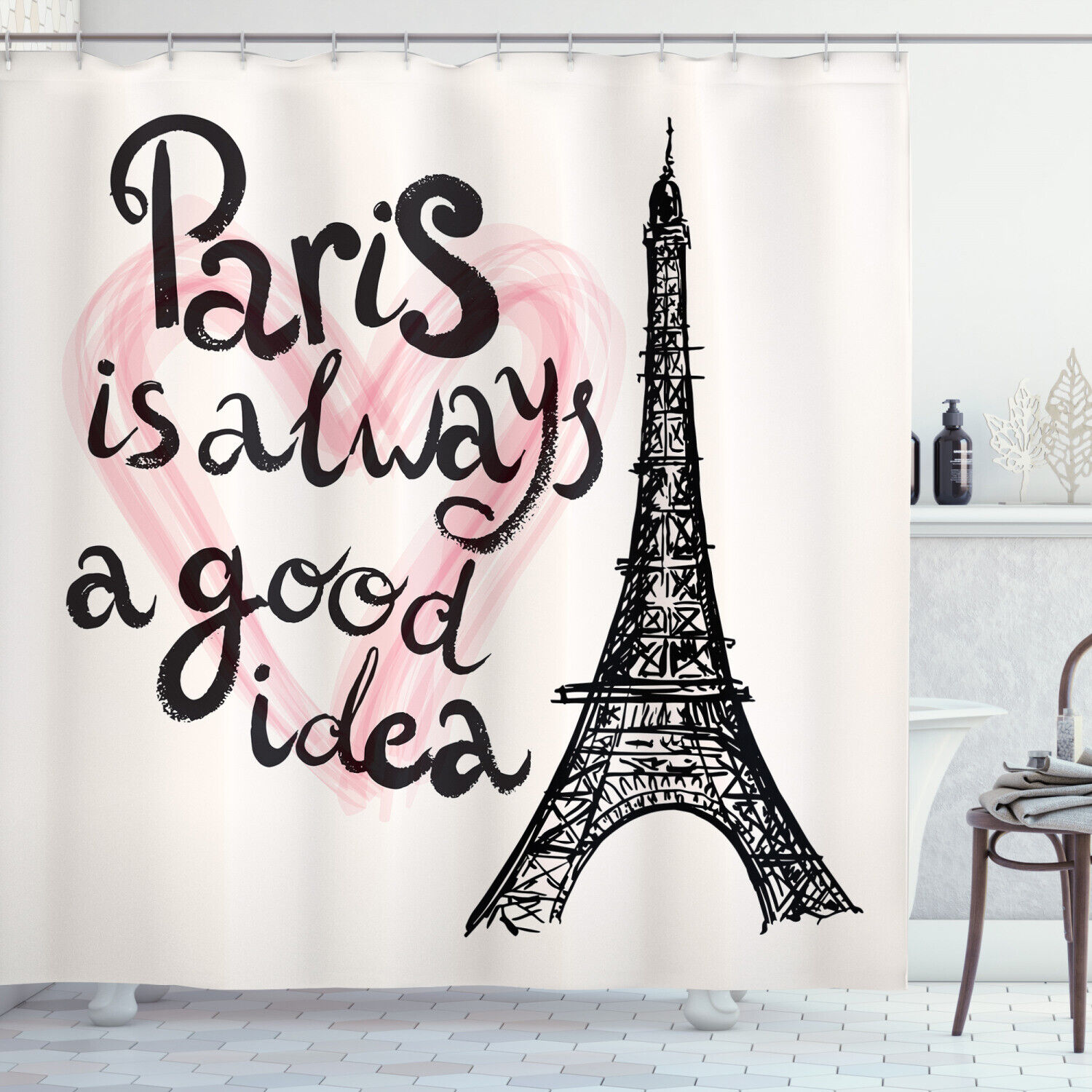 Eiffel Tower Dream Tour Shower Curtain, Europe Print Bathroom Decor -