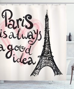 Eiffel Tower Dream Tour Shower Curtain, Europe Print Bathroom Decor -