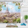 Eiffel Tower Flower Shower Curtain, Paris Scenery Bathroom Decor - 