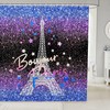Eiffel Tower Glitter Shower Curtain For Girls Bathroom Decor 
