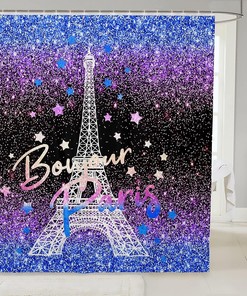 Eiffel Tower Glitter Shower Curtain For Girls Bathroom Decor 