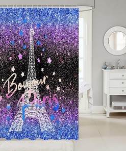 Eiffel Tower Glitter Shower Curtain For Girls Bathroom Decor